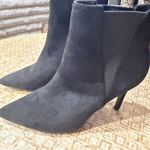 Pointed-Toe Black Suede Ankle Booties with Stiletto Heel